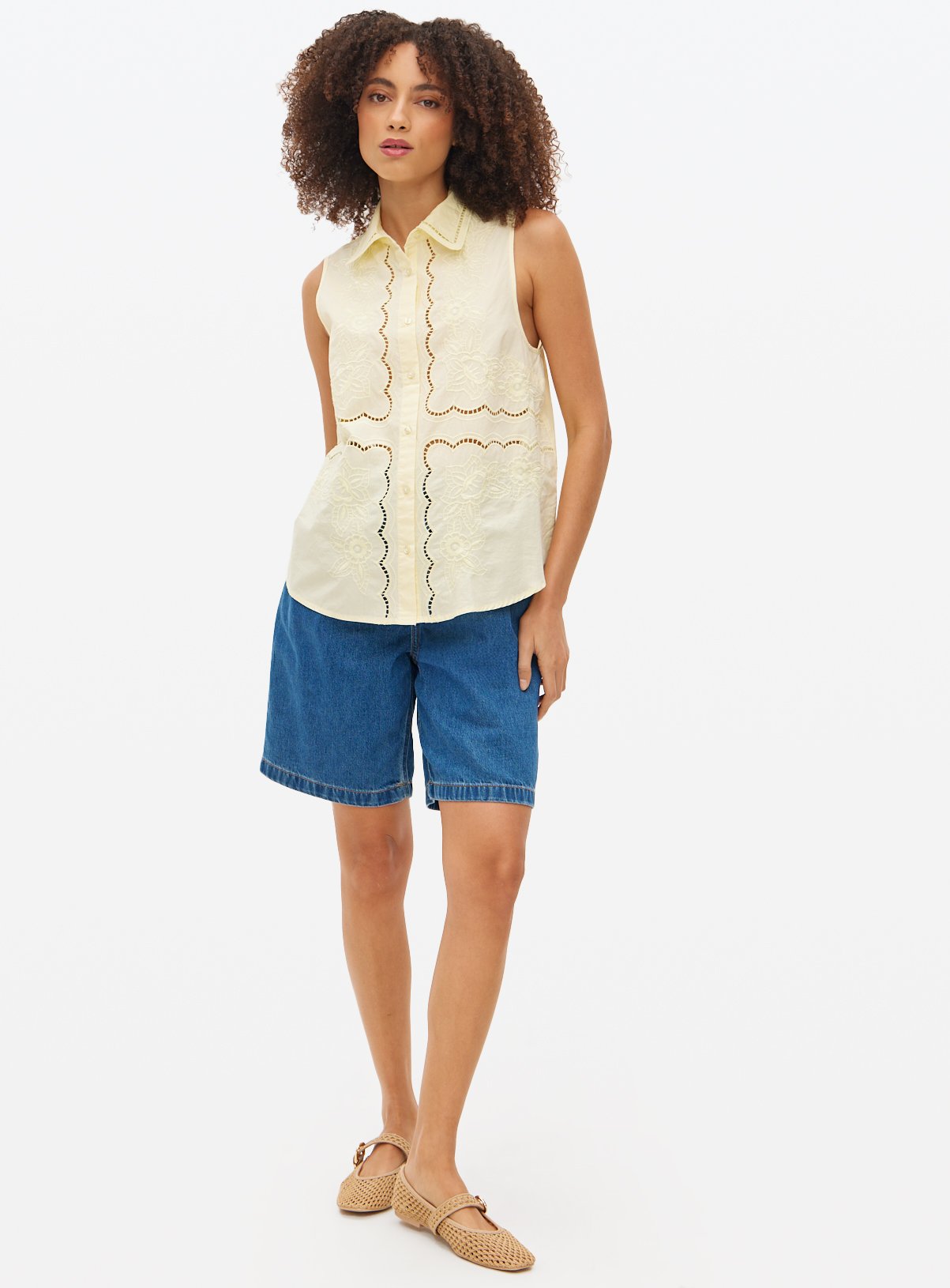 Light Yellow Broderie Detail Sleeveless Shirt 12 - Image 2 thumbnail